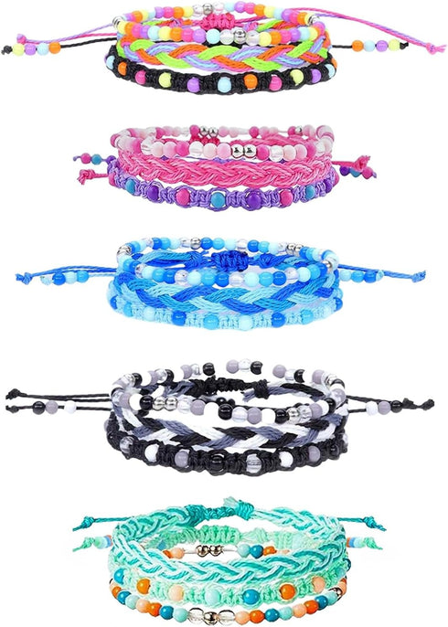 YANMIN 15pcs Braided Beaded Friendship Bracelets for Teens Girls, Handmade Stackable Woven Cute Bracelets