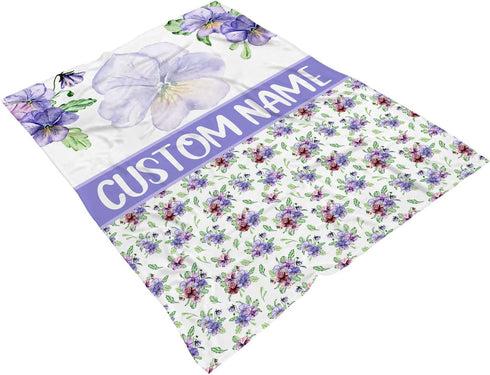 Personalized Violet Flower Baby Blanket, Custom Flower Baby Nursery Blanket, Violet Flower Receiving Bedding Blanket