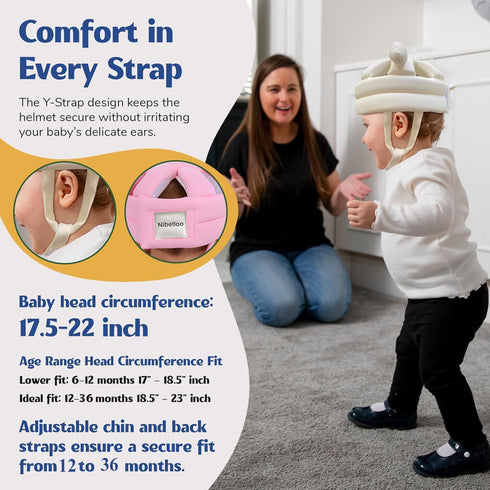 Nibelloo 12-36 Baby Head Protector for Crawling Walking, Infant Helmet with Foam Bumpers, Adjustable Baby Helmet