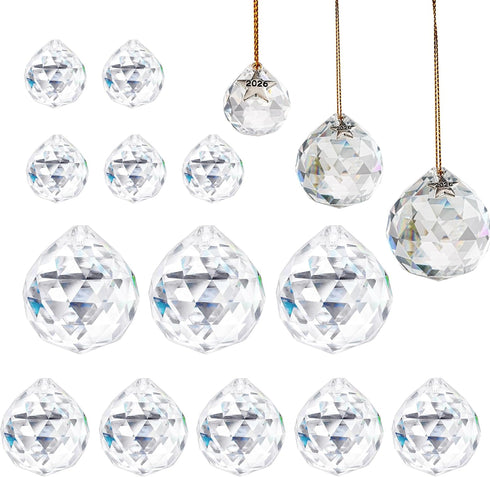 13pcs 2026 (20mm/30mm/40mm) Clear Crystal Ball Hanging Ornaments for Window Chandelier Parts Hanging Prisms