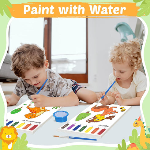 2 Pack Water Coloring Books for Toddlers, Mess Free Painting Set for Kids 3-6, Dinosaur & Animals Art Supplies for Gifts