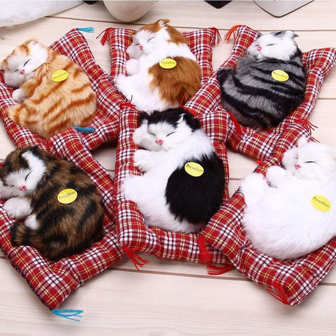 Simulation Lovely Cat Doll - Cute Sleeping Plush Cats on Mat, Great Gift for Decorations