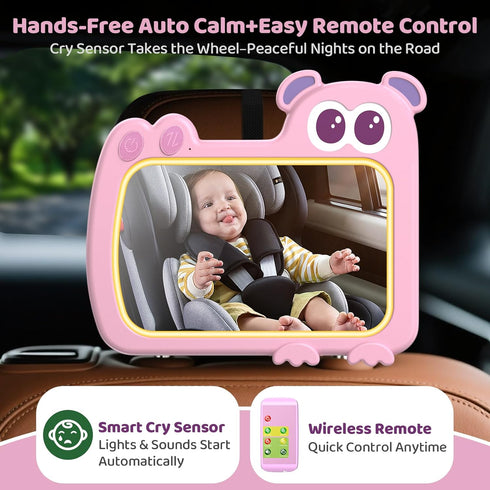 2-in-1 360 Baby Car Mirror with Lights & Soft Sounds, Cry Detector, Clear Night View, Rotation, Shatterproof, Rear