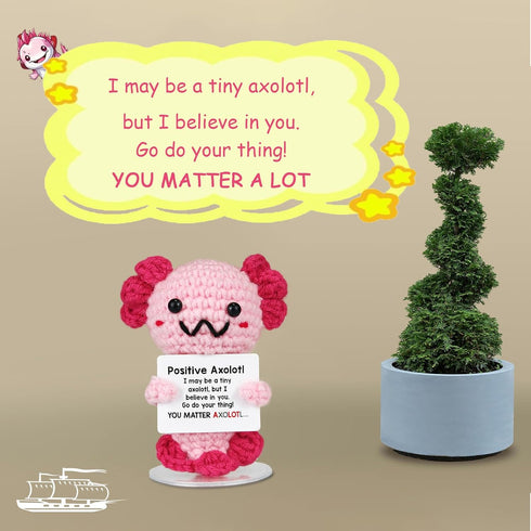 Positive Crochet Animal, Handmade Gift with Positive Card Knitted Emotional Support Decor for Women Friends Mom Dad