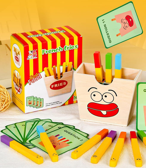 Wooden French Fries Sorting & Stacking Toys for Toddlers, Montessori Educational Toys for 3 Year Olds to Develop Fine