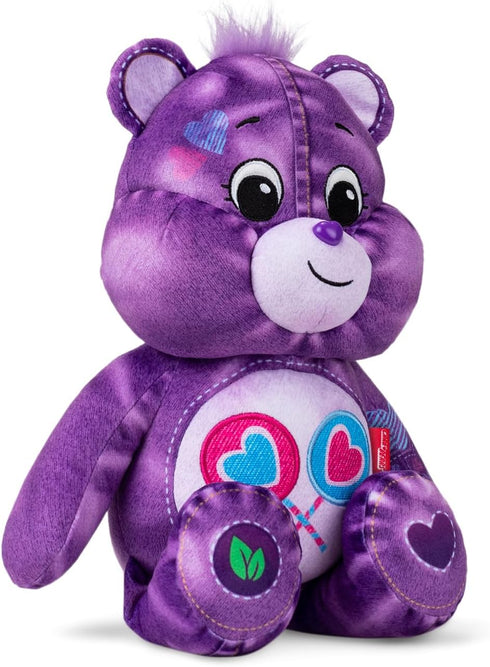 Care Bears 14" Medium Plush Denim Bear - Share Bear - Purple Plushie for Ages 4+ – Stuffed Animal, Super Soft and Cuddly – Good for Girls and Boys, Collectors, Great Valentines Day Gift for Kids