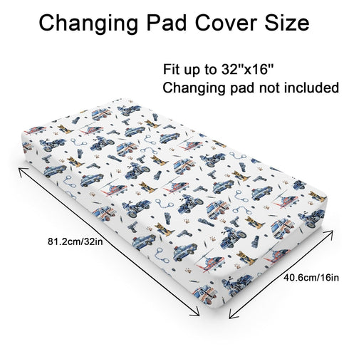 Watercolor Police Vehicles Car Motorcycle Helicopter Changing Pad Covers Police Dogs Fitted Baby Change Table Sheets for Boys Soft Breathable Stretchy Snug Fitted Diaper Changing Mat Cover 32''x16''