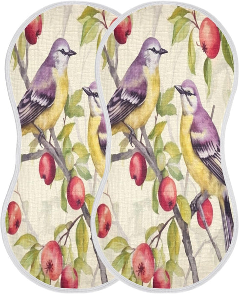 Bulletgxll Set 4, Vintage Birds Unisex Baby Burp Cloths of Soft Absorbent Organic Cotton Muslin Burping Cloths