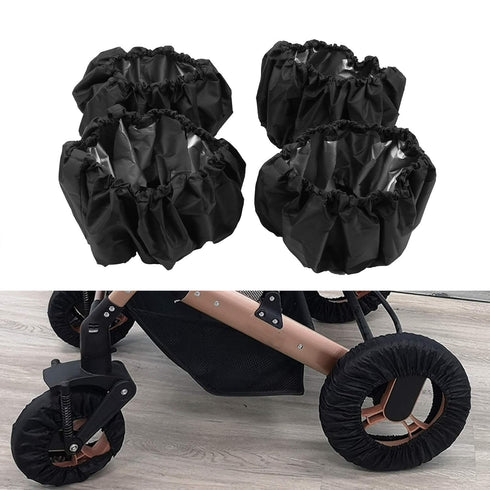 4 Pcs/Set Stroller Wheel Protection Covers Black Wheelchair Tire Protector for Child Kid Baby Stroller Jogger Wheels Protection Covers(L)