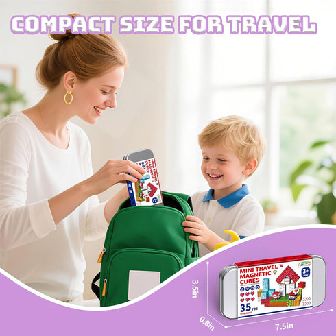 35 SKTMYY Magnetic Blocks, Travel Toys for Kids, Portable PCS Magnet Building Cubes with Metal Storage Box, Educational