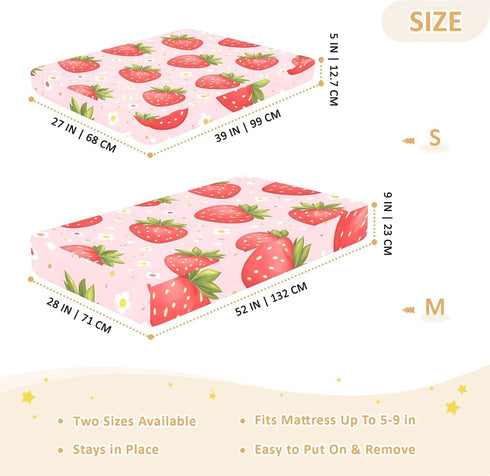 CZXW 52" 28" Cute Strawberry and Daisy Crib Sheets Fitted x Natural Cotton Soft & Breathable for Baby Crib Mattress
