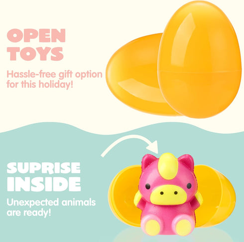 24 JOYIN Pcs Easter Prefilled Eggs with Animals Squishy Toys, Cute Toys for Easter Egg Hunt, Kids Party Favor, Basket