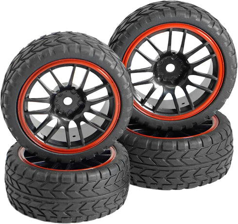 12mm Hex Wheel Rims & Rubber Tires for Redcat HPI Tamiya HSP RC 1/10 on-Road Racing Car (Pack of 4)