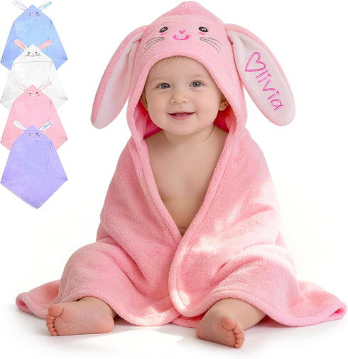 Custom Bunny Hooded Bath Towel with Name Personalized Kids Bath Towel for