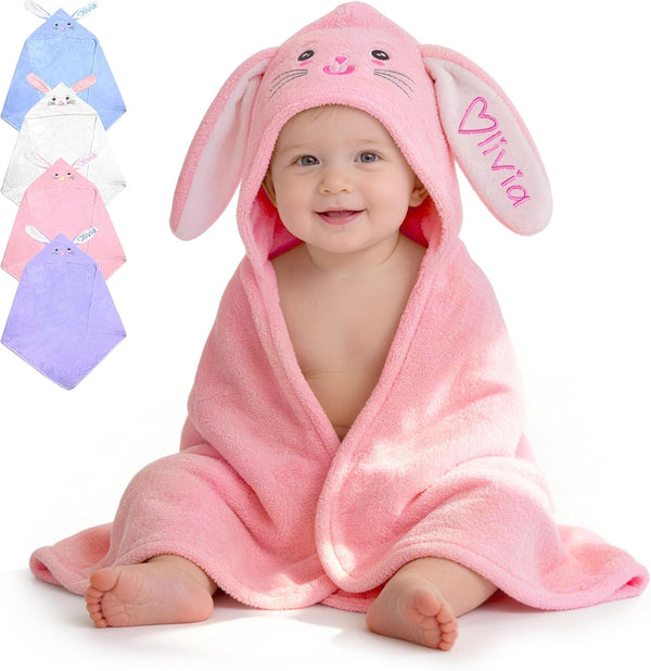 Custom Bunny Hooded Bath Towel with Name Personalized Kids Bath Towel for