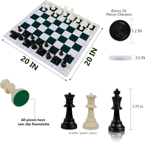 20" Set, 2 1 Sets, 26 Juegoal Portable Chess & Checkers in Travel Board Games for Kids and Adults, Folding Roll up