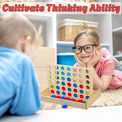 4 in a Row Wooden Connect Board Game | Foldable Line up 4 Game | Classic Strategy Family Fun Toy