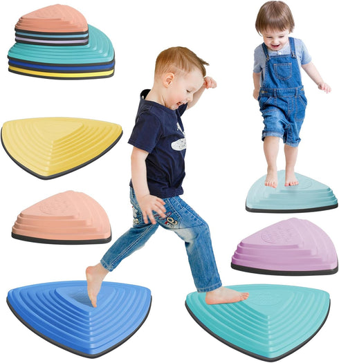 Non-Slip Stepping Stones for Kids, 6 Pcs Macaron Balance River Stones for Indoor & Outdoor Obstacle Courses, Sensory