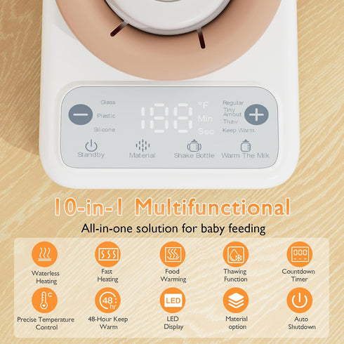 Waterless Baby Bottle Shaker and Warmer, Fast Heating & Automatic Mixing for Formula, Adjustable Temperature, Quiet