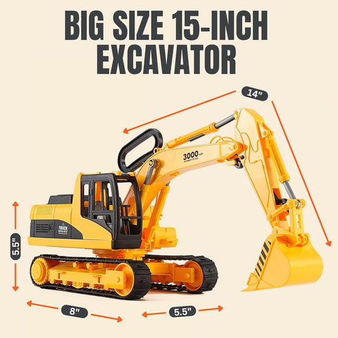 15" 1:22 Liberty Imports Oversized Construction Truck Toys for Kids Scale Friction Powered Vehicles with Realistic