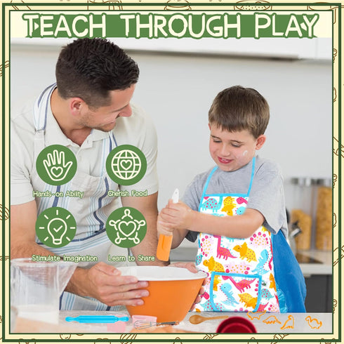 Set, 26Pcs 3-8 KAEGREEL Kids Baking Chef with Dinosaur Apron & Hat Role Play Cooking Chef Cooking Dress Up Toys