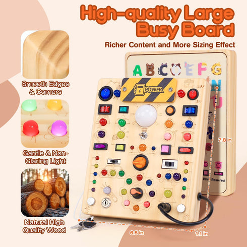 19 1 2 3 1 2 3 Busy Board with LED Light Switches, Montessori Toys for Years Old, Wooden Sensory Board, Toddlers