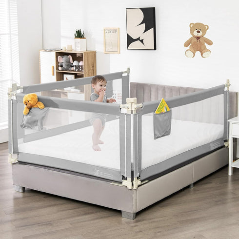 BABY JOY Bed Rail for Toddlers, 57’’ Extra Long, Height Adjustable & Foldable Guard with Storage Pocket
