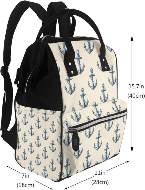 Qewfoju 1 Backpack Nautical Themed Simple Anchors Pattern Diaper Bag Multifunctional Baby Bags for Baby Girls & Boys