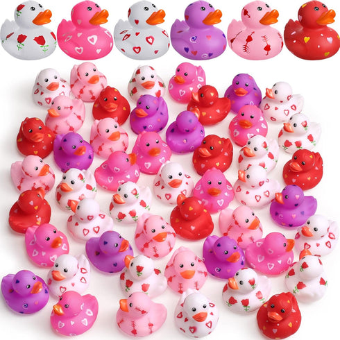 Jerify 96 Pcs 2 Inch Valentine's Day Rubber Duckies Bulk Mini Heart