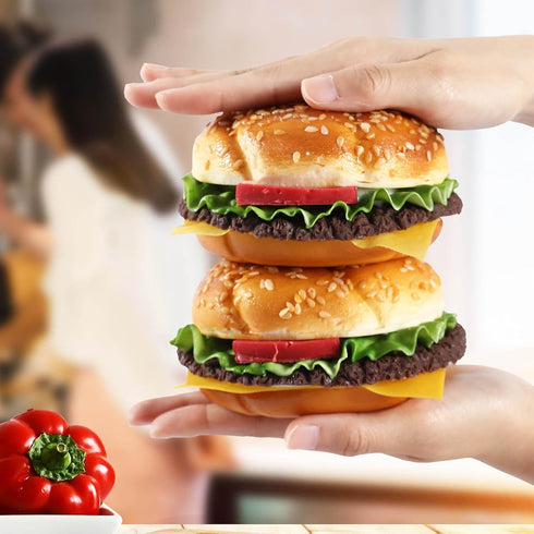 Joeabor 2 Pack Artificial Hamburger Round Realistic Fake Food for Display Faux Burger for Decoration Fake Food Props