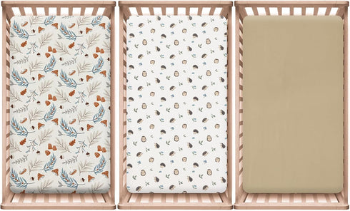 3 Pack 28x52 Inches PHF Soft Leaf&Mushroom Crib Sheets Fitted, Comfy Breathable Baby Sheets for Boys Girls, Fits