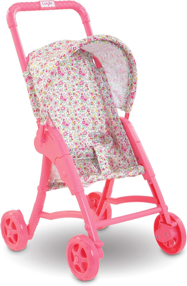 Corolle Baby Doll Stroller with Folding Canopy - Mon Premier Poupon Accessory for 12" Dolls, Pink/Floral Pattern