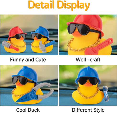 wonuu Car Dashboard Decorations Rubber Ducks, Construction Builder Rubber Ducky for Car Ornament Cute Duck with Tool