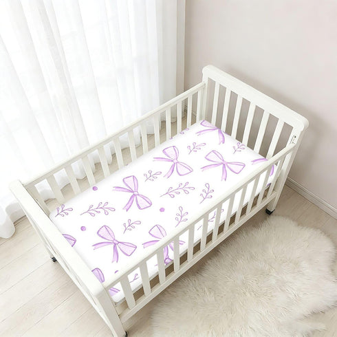 CZXW 52" 28" Purple Bows Crib Sheets Fitted x Natural Cotton Soft & Breathable for Baby Crib Mattress