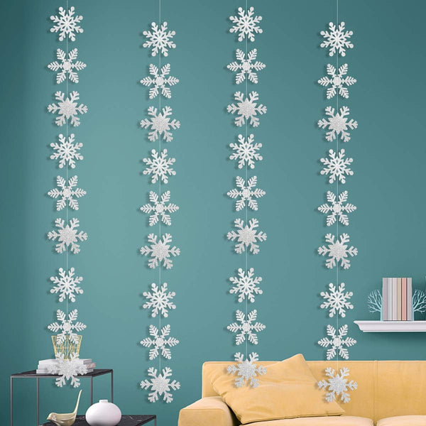 36pcs Silver Snowflake Garland - Winter Wonderland Hanging Snowflakes for Holiday Home Decor