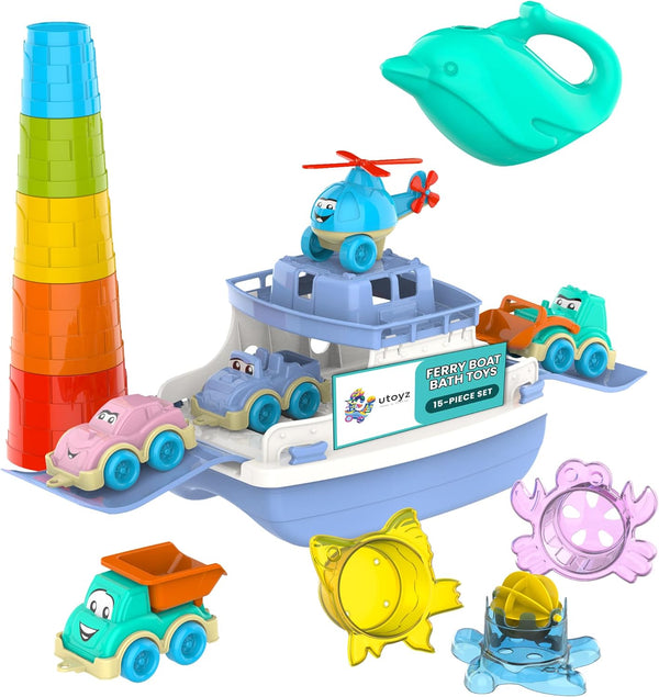 utoyz Ferry Fun & Friends 15pcs & Baby Bath Toys with Ferry Boats,