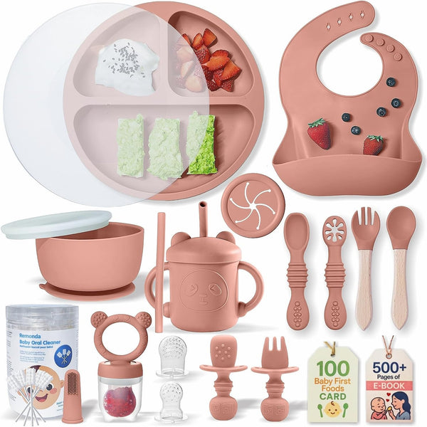 REMONDA 23-Piece BPA-Free Silicone Baby Feeding Set | Extra Large Suction Plates, Toddler