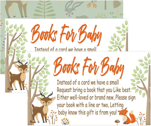 Woodland Creature Books for Baby Shower Request Cards (50 Pack) - Baby Shower Invitation Inserts