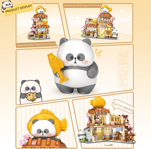 MEIEST Set,Simulation Mini City Shop Street View Building Blocks Model Panda Architecture Collection Particle