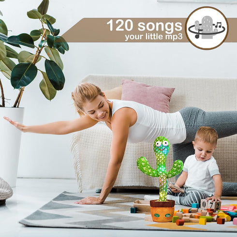 120 Tummy Talking Cactus Toy with LED English Songs, Singing Cactus Dancing Musical Toy, Time Toys Baby Mimicking