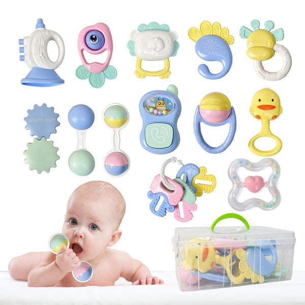 13PCS Baby Rattles 0-6 Months, Teething Toys with Storage Case, Best Newborn Present