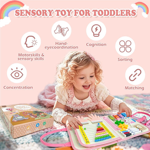 Aurasys Toddler Busy Board Montessori Toys for Girl Birthday Gift,Educational Learning Sensory Busy Book, Airplane Car
