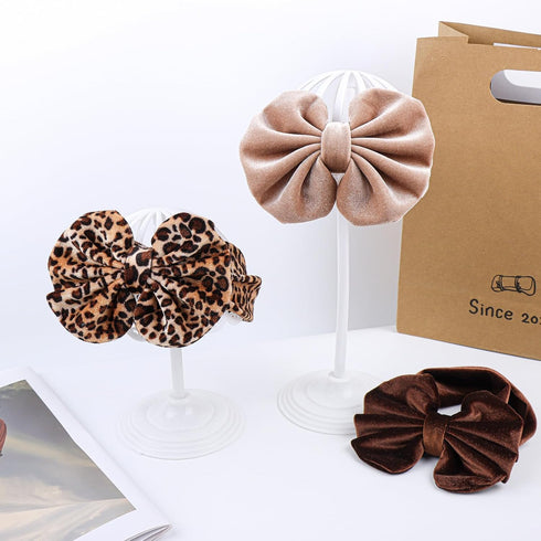 YanJie Hairband - Soft Velvet Baby Headbands with Big Bows in Leopard Color for Baby Girls from Newborn to Toddler