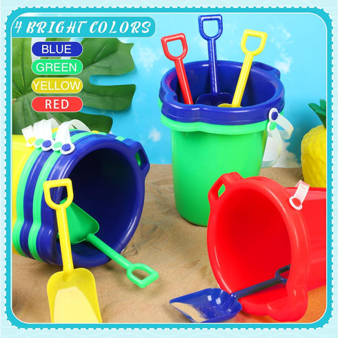 24 Pcs 7.5 Inch Beach Buckets and Shovels, Large Plastic Sand Pails for Boys and Girls Beach Toys Summer Party Favors