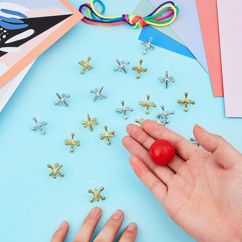 Gejoy 4 Set Vintage Metal Jacks and Ball Toys Kit, Retro Jax Game with 40 Metallic Jacks and 4 Rubber Balls