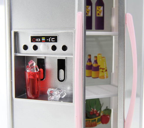 PowerTRC Mini Modern Doll Kitchen Play Set, Pink with Realistic Light & Sound for Kids