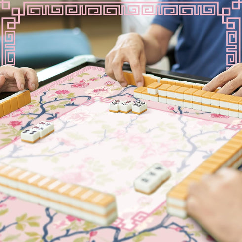 Sonwyoung 1 31.5 31.5 Chinoiserie Mahjong Mat with Carrying Bag x Pink and White Rubber Anti Slip and Noise Reduction