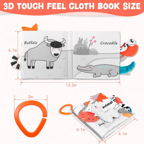 Odeepstar 0-12 Baby Book Months, Crinkle Cloth Book with Rattle & Touch and Feel Sensory Toys, Soft Teether