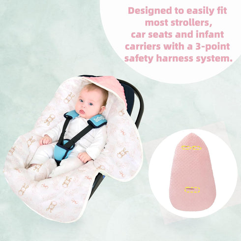 LAT Car seat Blankets for Babies, Universa Newborn Swaddle Wrap Blanket, Double Sided Cotton/Plush Winter Cover
