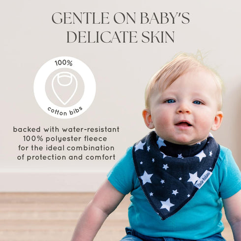 Dodo Babies Bandana Drool Bib Set, Eight 100% Cotton Bibs with Soft Lining, 2 Pacifier Clips, Blue Gift Bag